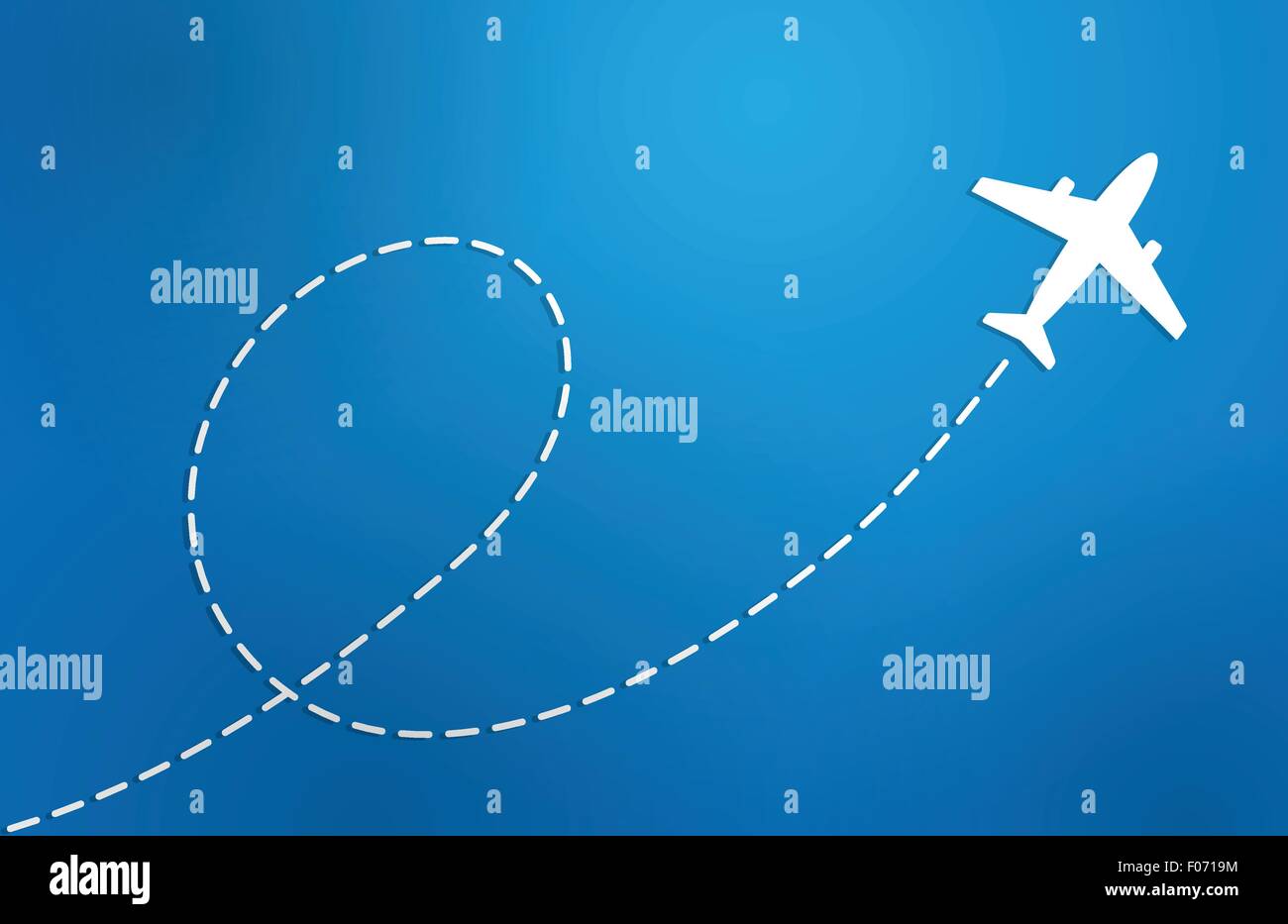Flugzeug auf blauem Hintergrund-Reisen-Vektor-Illustration. Stock Vektor