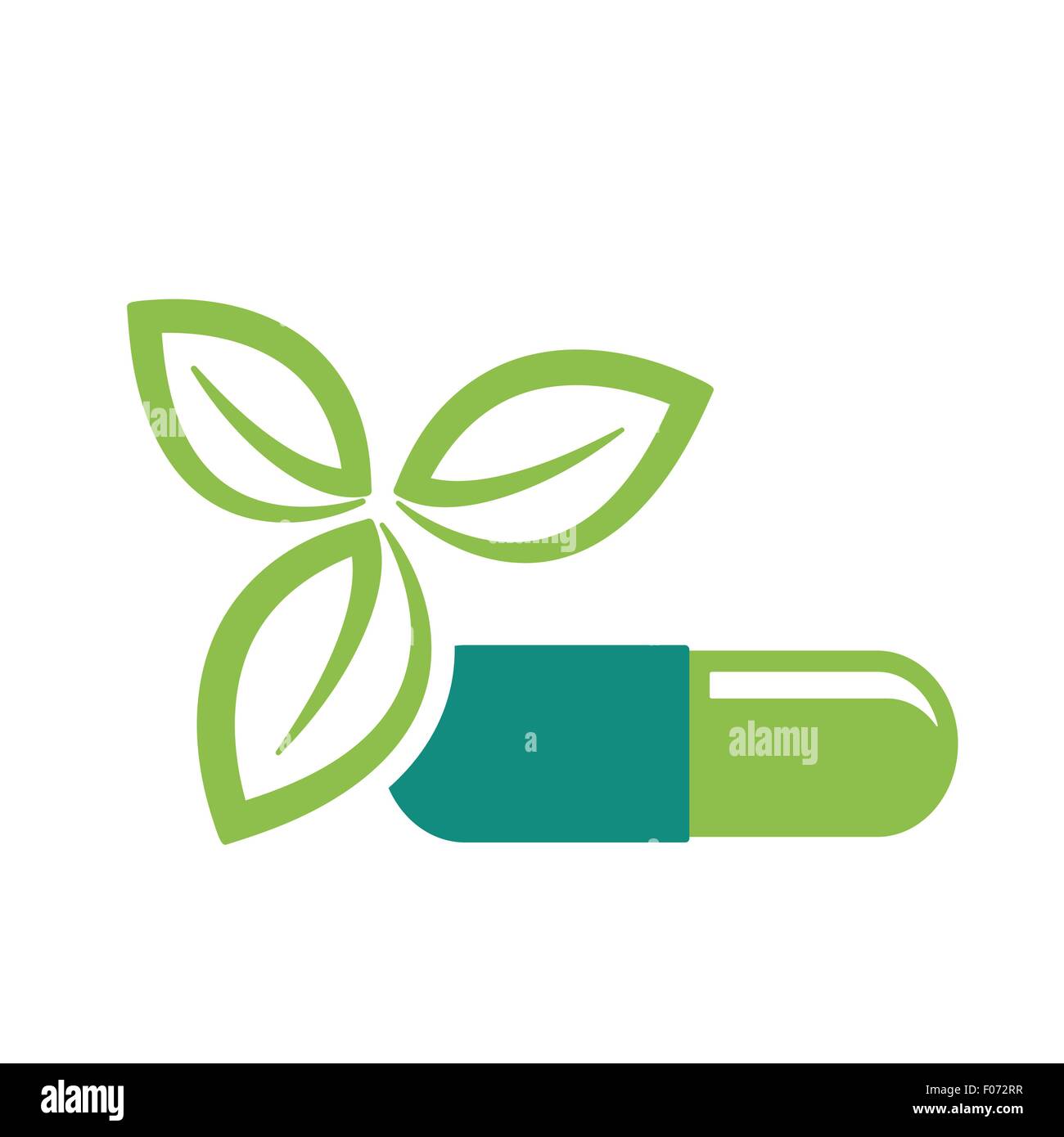 Grüne Blätter und Pille als Naturmedizin-Therapie-Gesundheit-Konzept-Vektor-illustration Stock Vektor