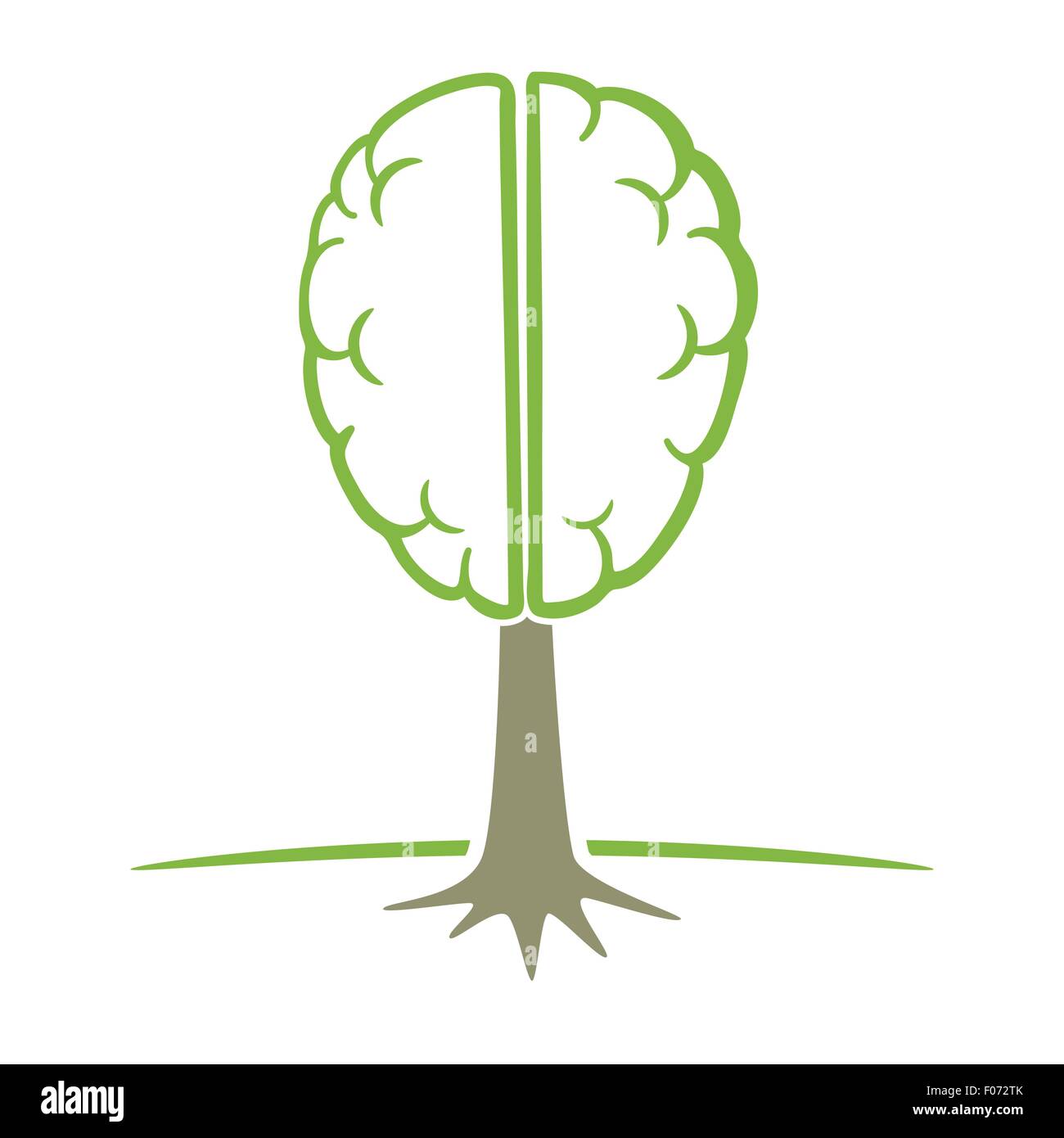 Menschliche Gehirn-Baum-Symbol denken grüne Konzept-Vektor-Illustration. Stock Vektor