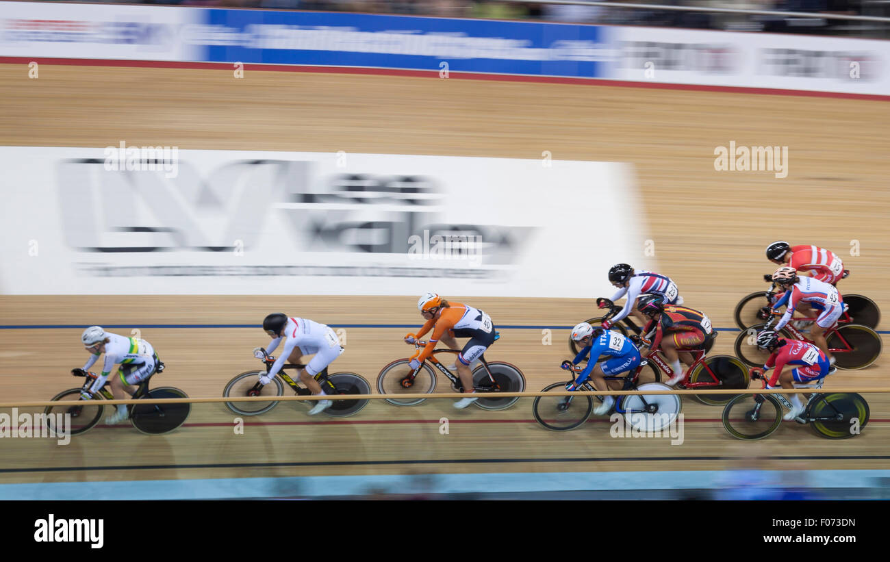 Die Frauen Omnium (Ausscheidungsrennen) beim 2014 UCI Track Cycling World Cup, London Stockfoto