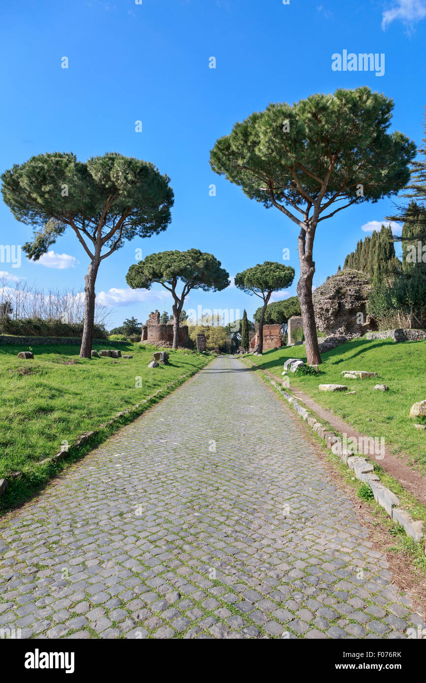 Auf der alten Via Appia, die Via Appia in Rom, Italien. Stockfoto