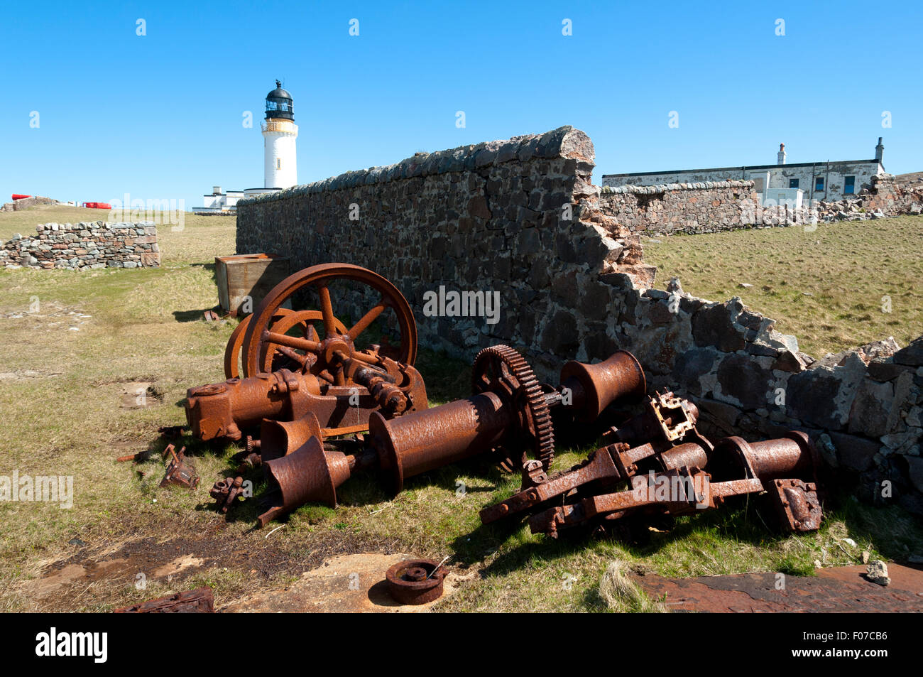 Alte Maschinen an der Cape Wrath Leuchtturm, Sutherland, Schottland, UK. Stockfoto