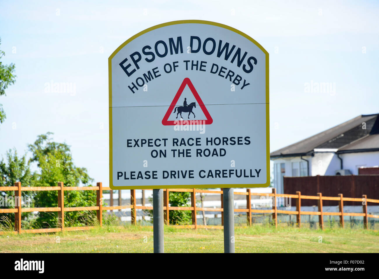 Epsom Downs Racecourse (Home of Derby) unterzeichnen, Epsom Downs, Epsom, Surrey, England, Vereinigtes Königreich Stockfoto