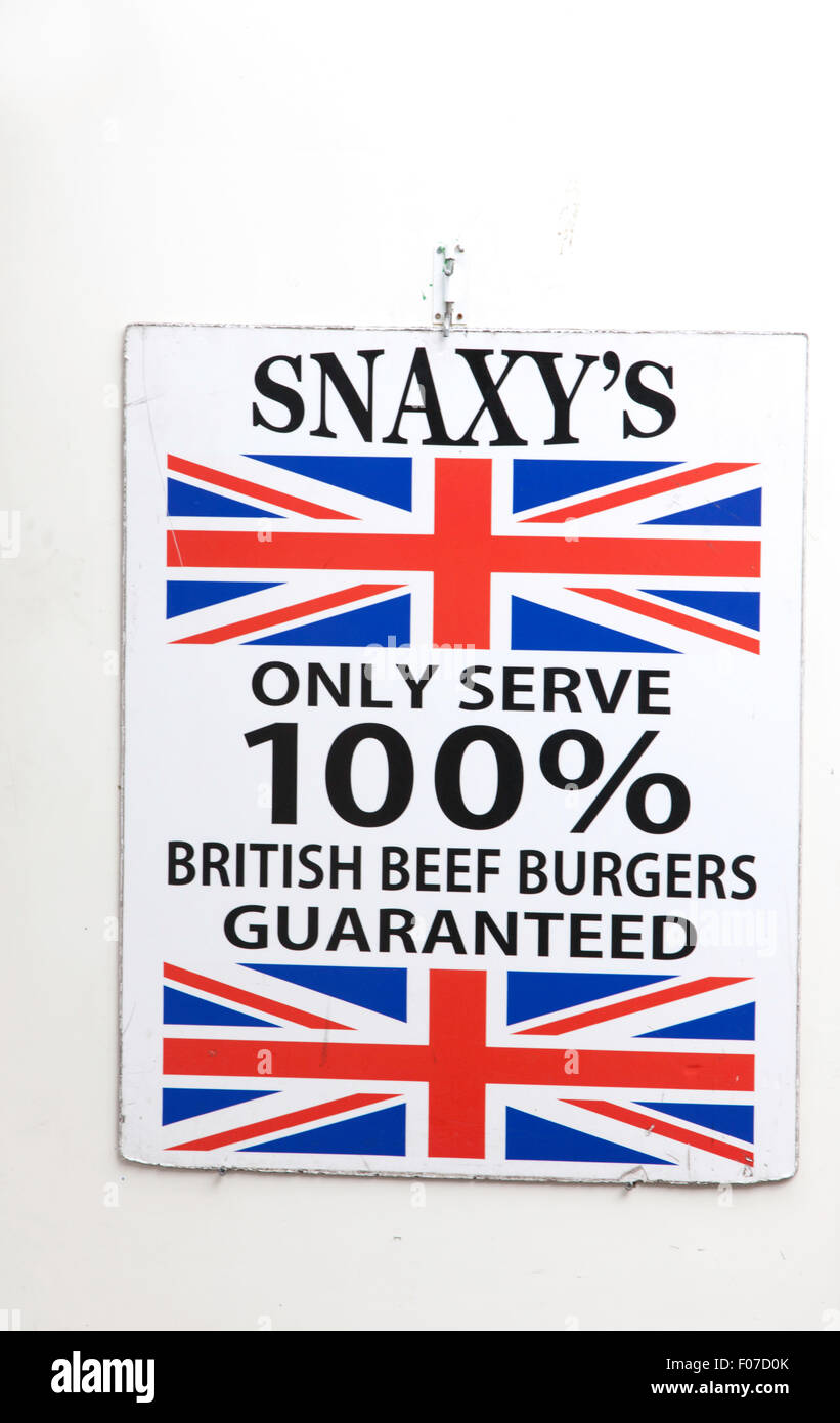 Rindfleisch Burger Zeichen, England, UK Stockfoto