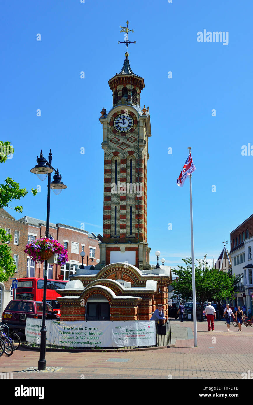 Uhrturm, High Street, Epsom, Surrey, England, Vereinigtes Königreich Stockfoto