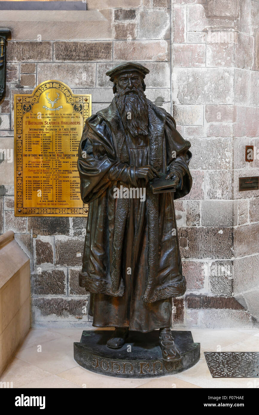 Statue der calvinistischen Reformation minister John Knox im St Giles Cathedral, High Street, Edinburgh. Stockfoto