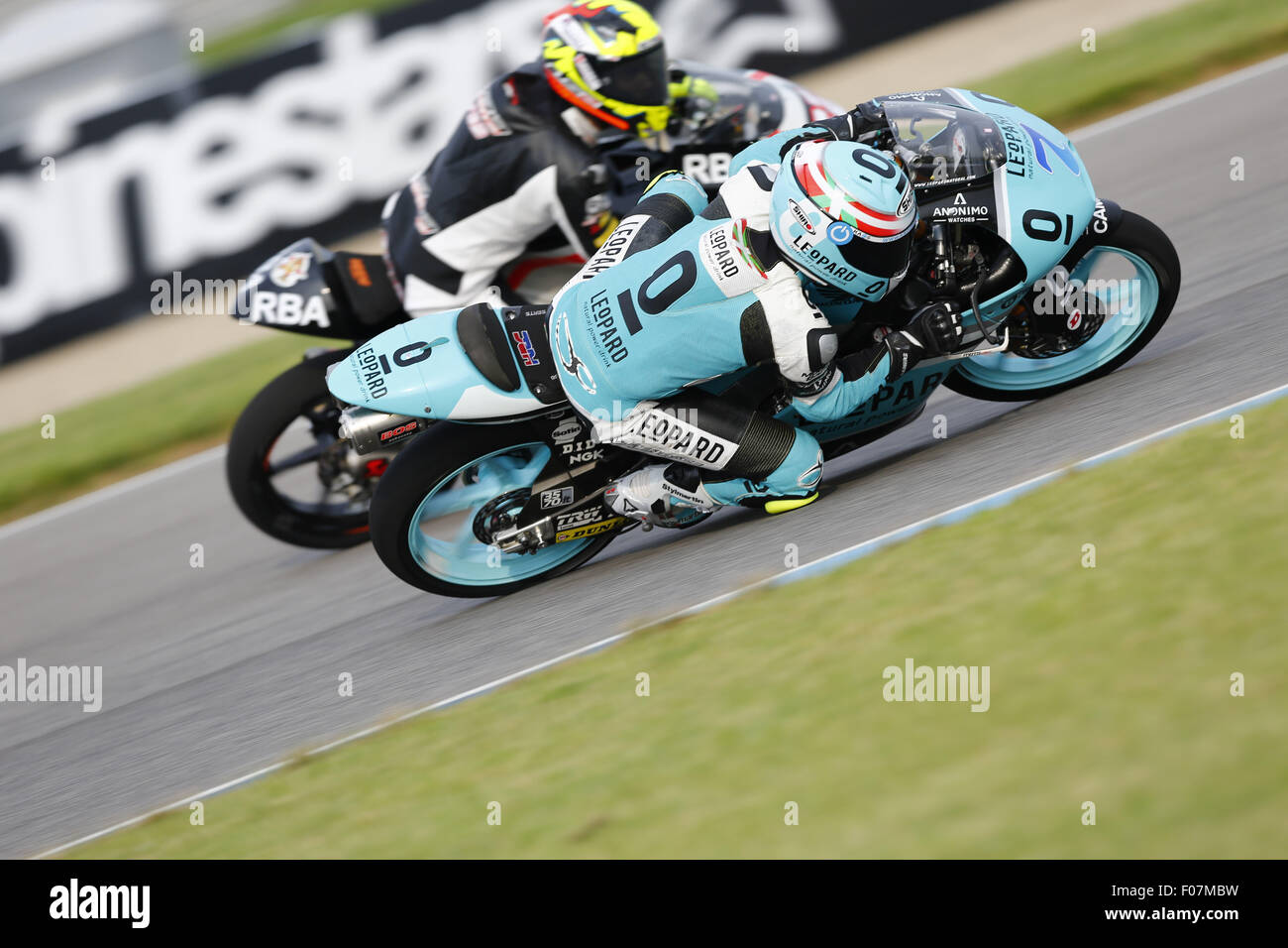 Indianapolis, Indiana, USA. 9. August 2015. 7The Moto 3 Rennen Dayat Indianapolis motor SpeedwayEFREN VAZQUEZwithLeopard Racing Credit: Antony Lawrence/ZUMA Draht/Alamy Live News Stockfoto