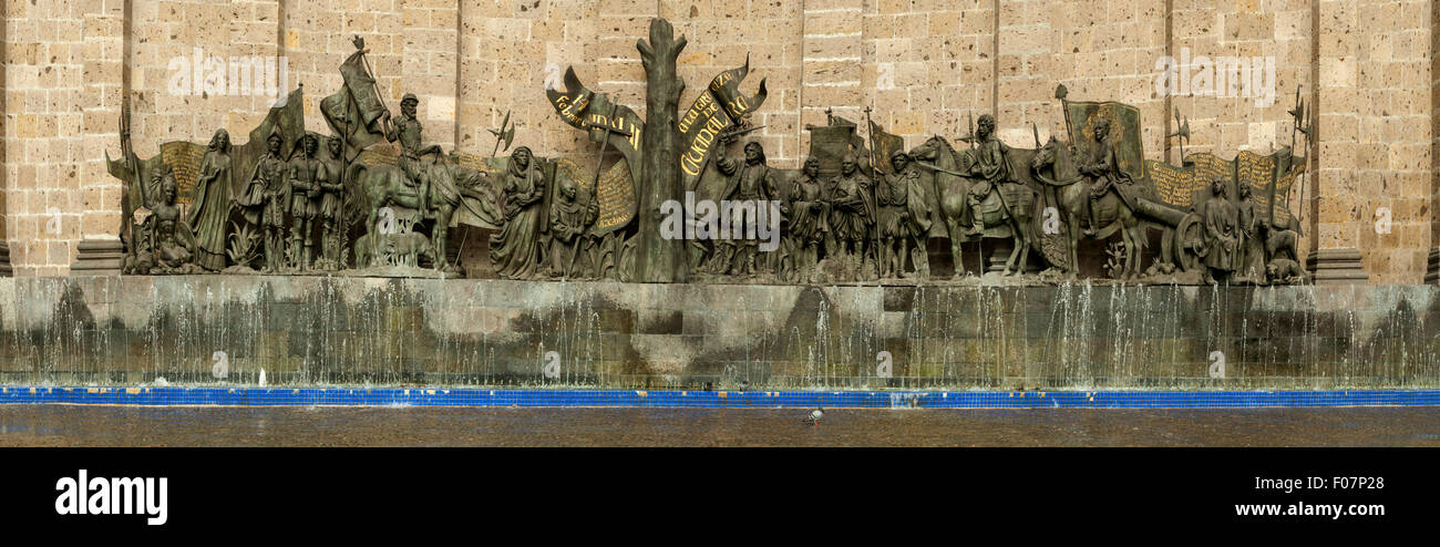 Founders Wandbild Panorama Plaza Fundadores, Guadalajara, Mexiko Stockfoto