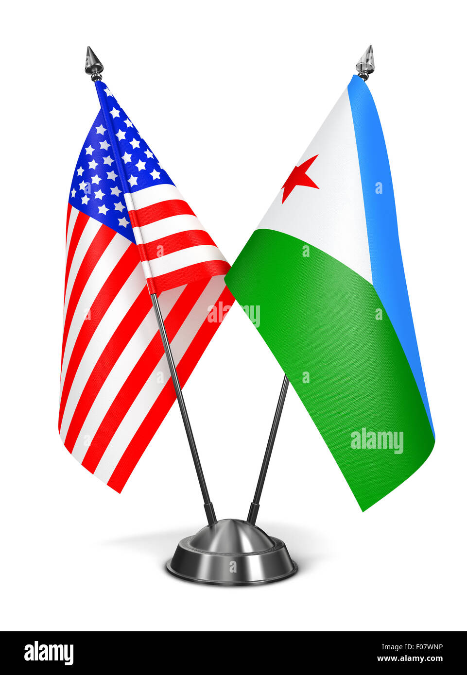 USA und Dschibuti - Miniatur-Flags. Stockfoto