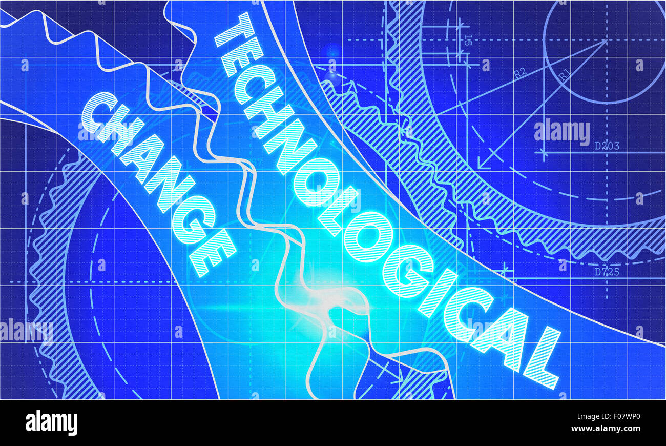Technologischen Wandels auf die Zahnräder. Bauplan-Stil. Stockfoto