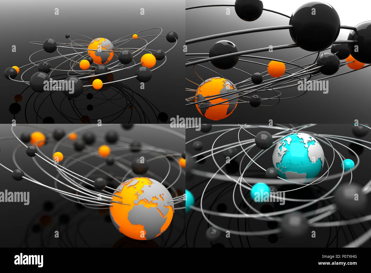 Atom mit Globus - Modell 3D Illustrationen. Stockfoto