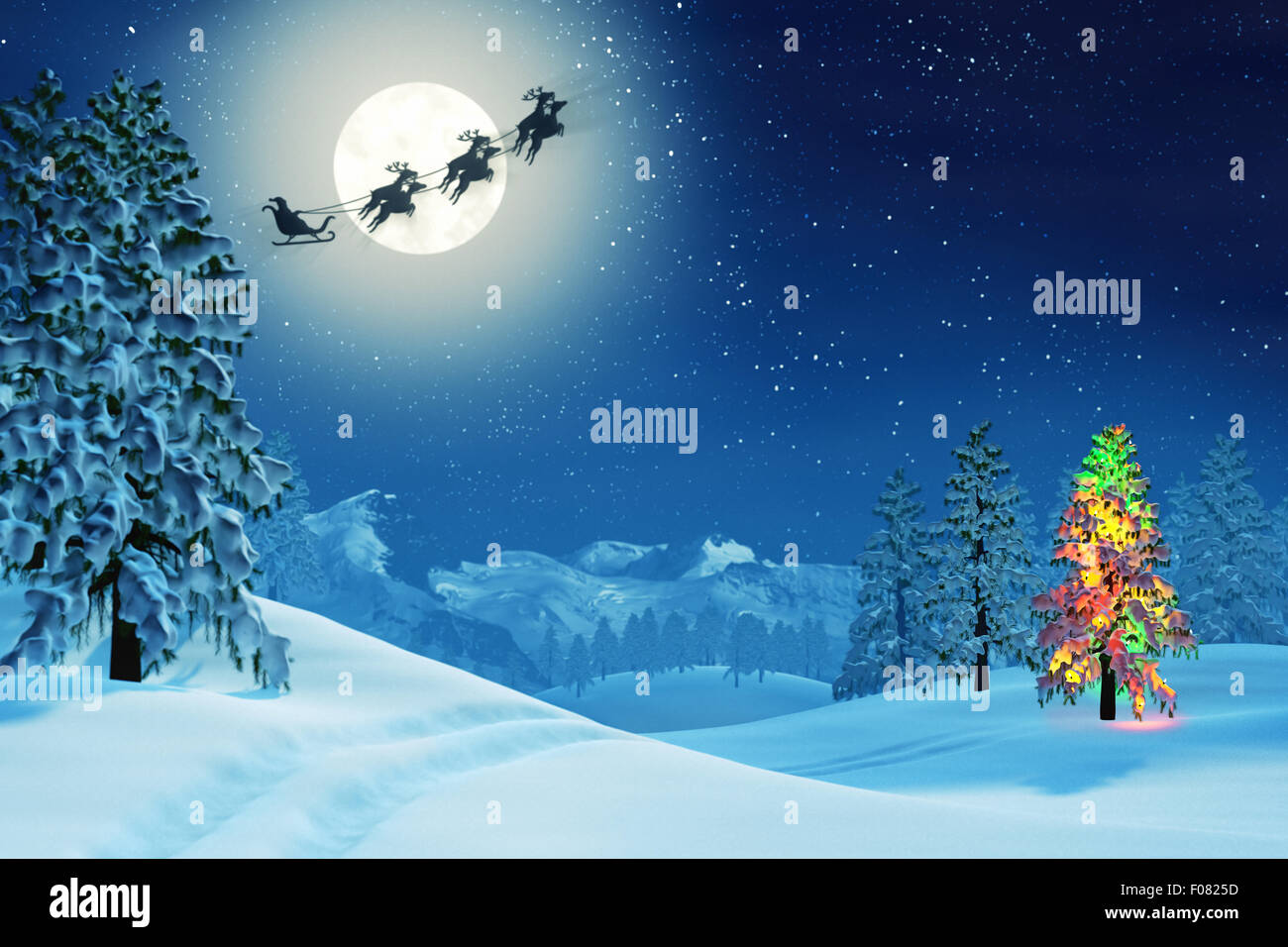 Weihnachten 2022 Vollmond Eine mondbeschienene WeihnachtenSchneelandschaft in der Nacht bei