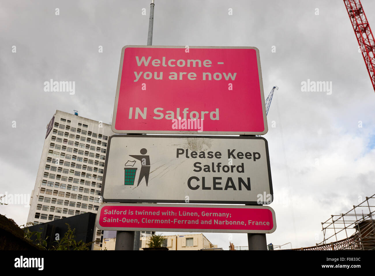 Herzlich Willkommen Sie in Salford Manchester uk Stockfoto