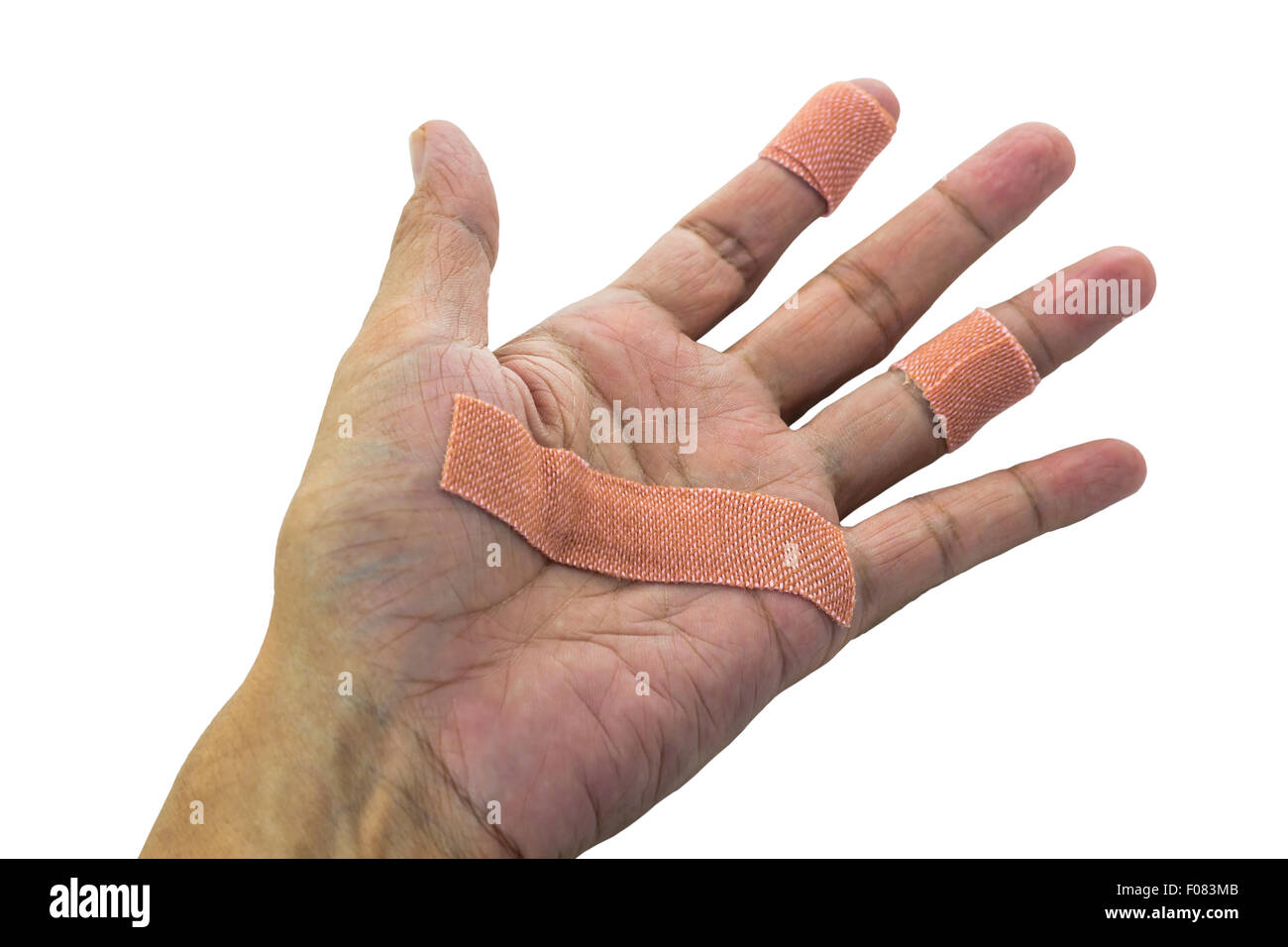 Handfläche und Finger mit Pflaster, isoliert auf weißem Hintergrund und  Clipping-Pfad Stockfotografie - Alamy