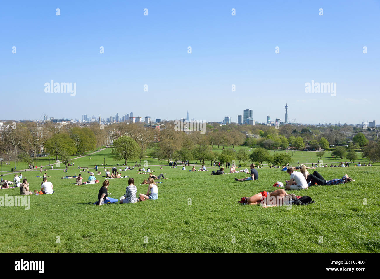 Ansicht von London von Primrose Hill, London Borough of Camden, London, England, Vereinigtes Königreich Stockfoto