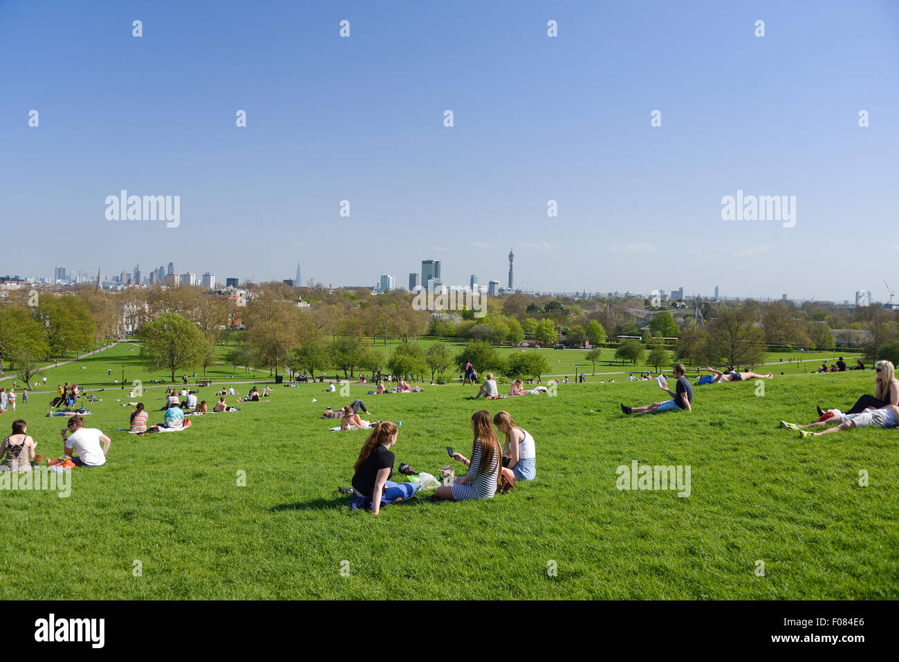 Ansicht von London von Primrose Hill, London Borough of Camden, London, England, Vereinigtes Königreich Stockfoto