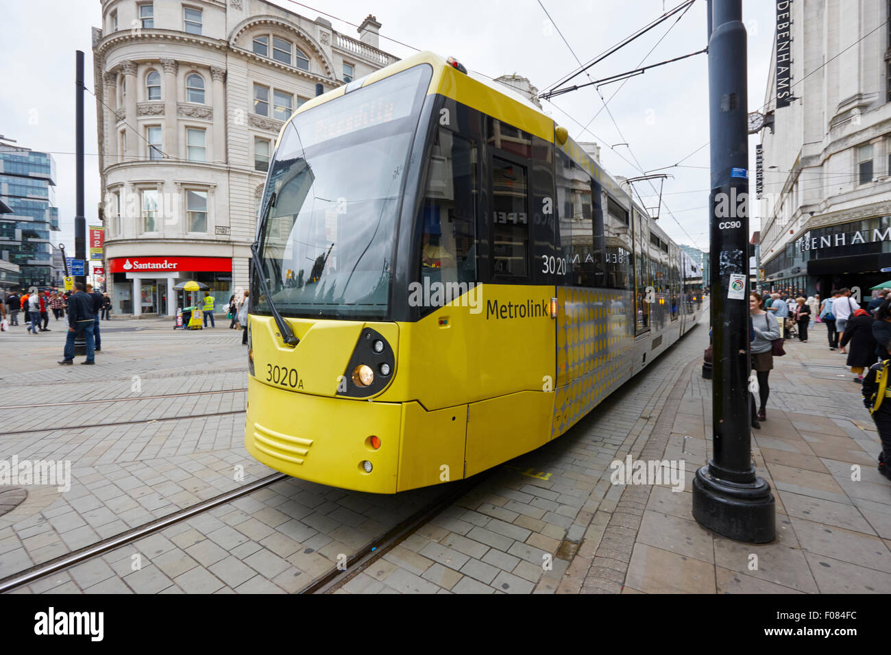 Metrolink Straßenbahn im Stadtzentrum von Manchester Manchester England UK Stockfoto