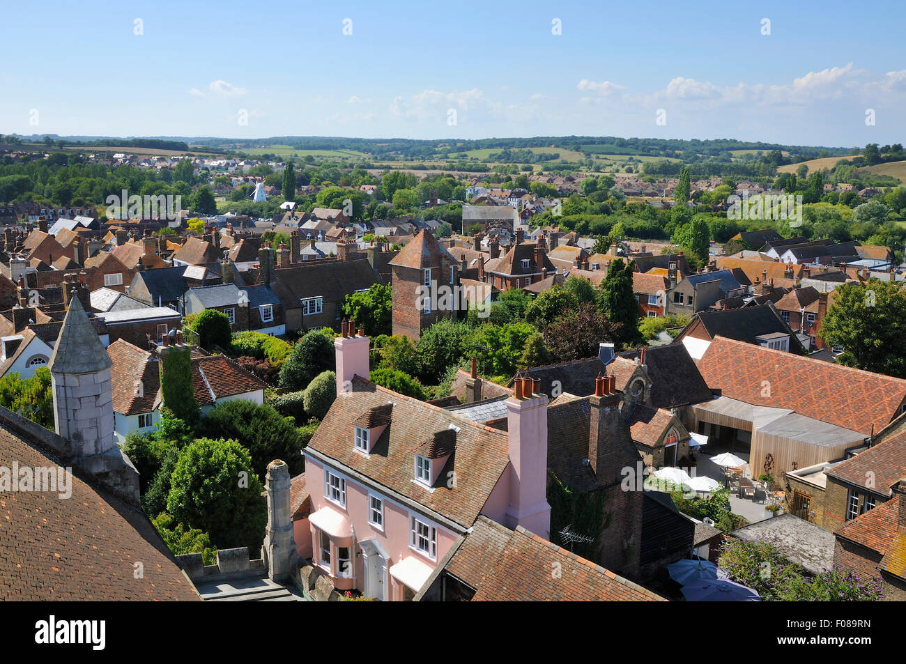 Die antike Stadt Rye, East Sussex, angesehen vom Kirchturm Stockfoto