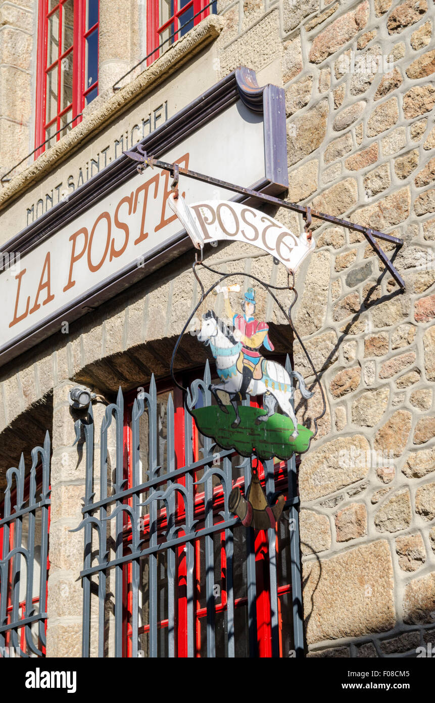 La Poste, der Post, auf Le Mont St-Michel, Normandie, Frankreich Stockfoto