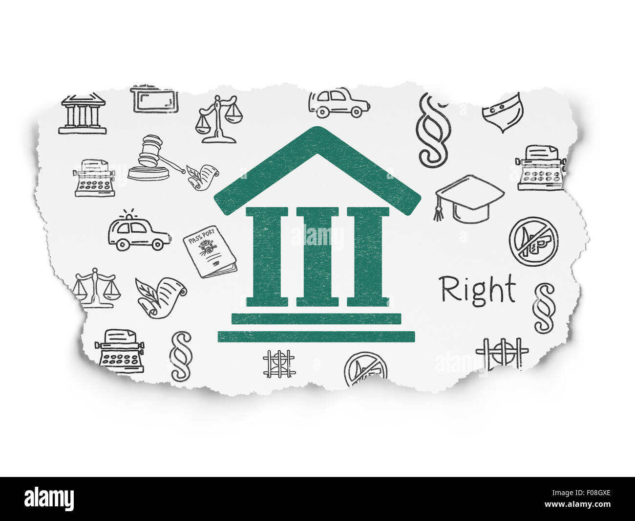 Begriff: Gerichtsgebäude auf Torn Paper Background Stockfoto