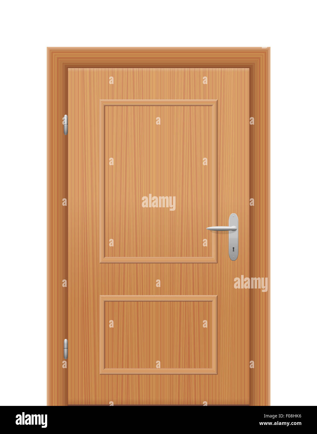 Hölzerne Tür geschlossen. Abbildung auf weißem Hintergrund. Stockfoto
