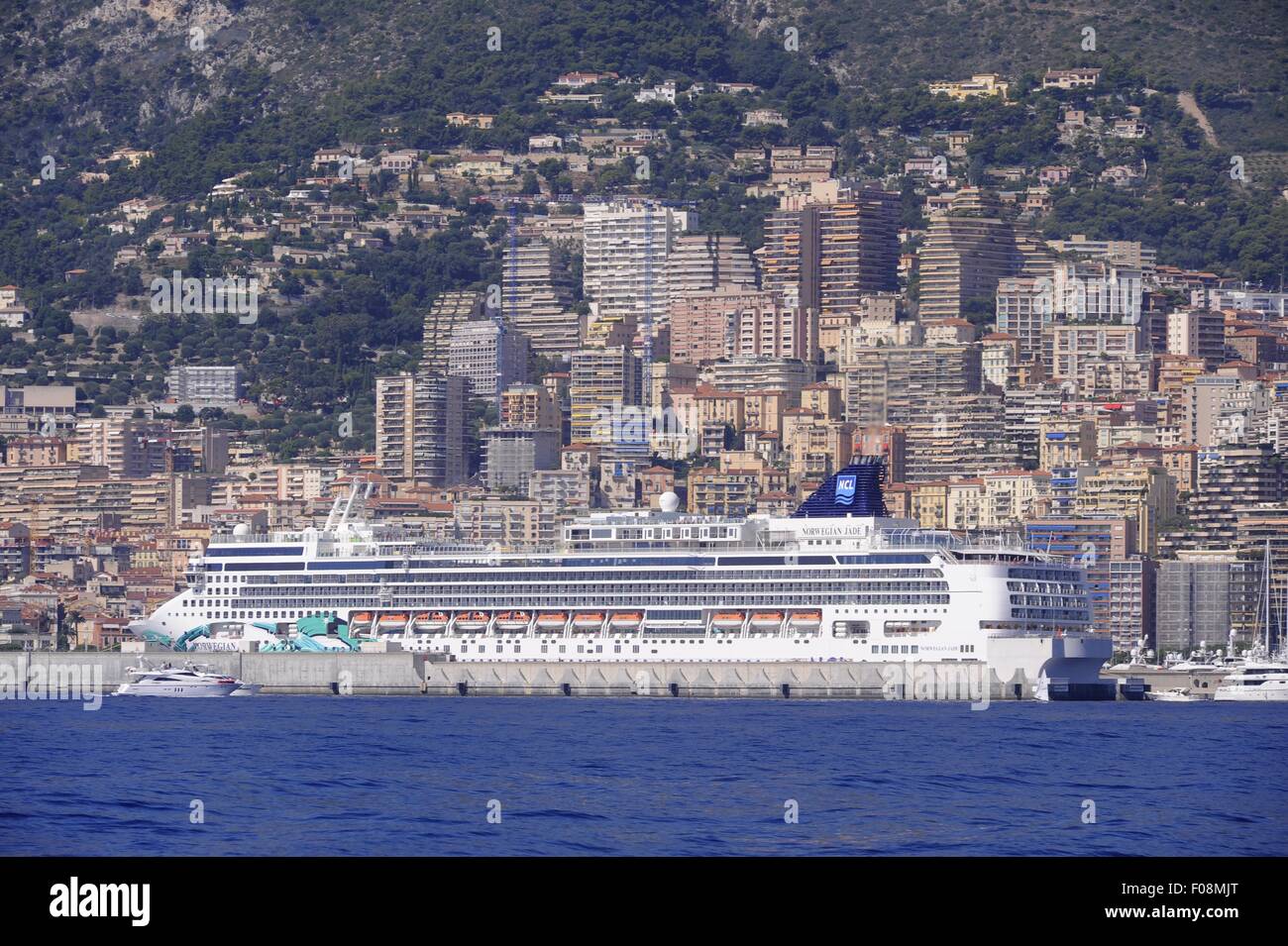 Fürstentum von Monaco, die Stadt Monte Carlo aus dem Meer gesehen Stockfoto