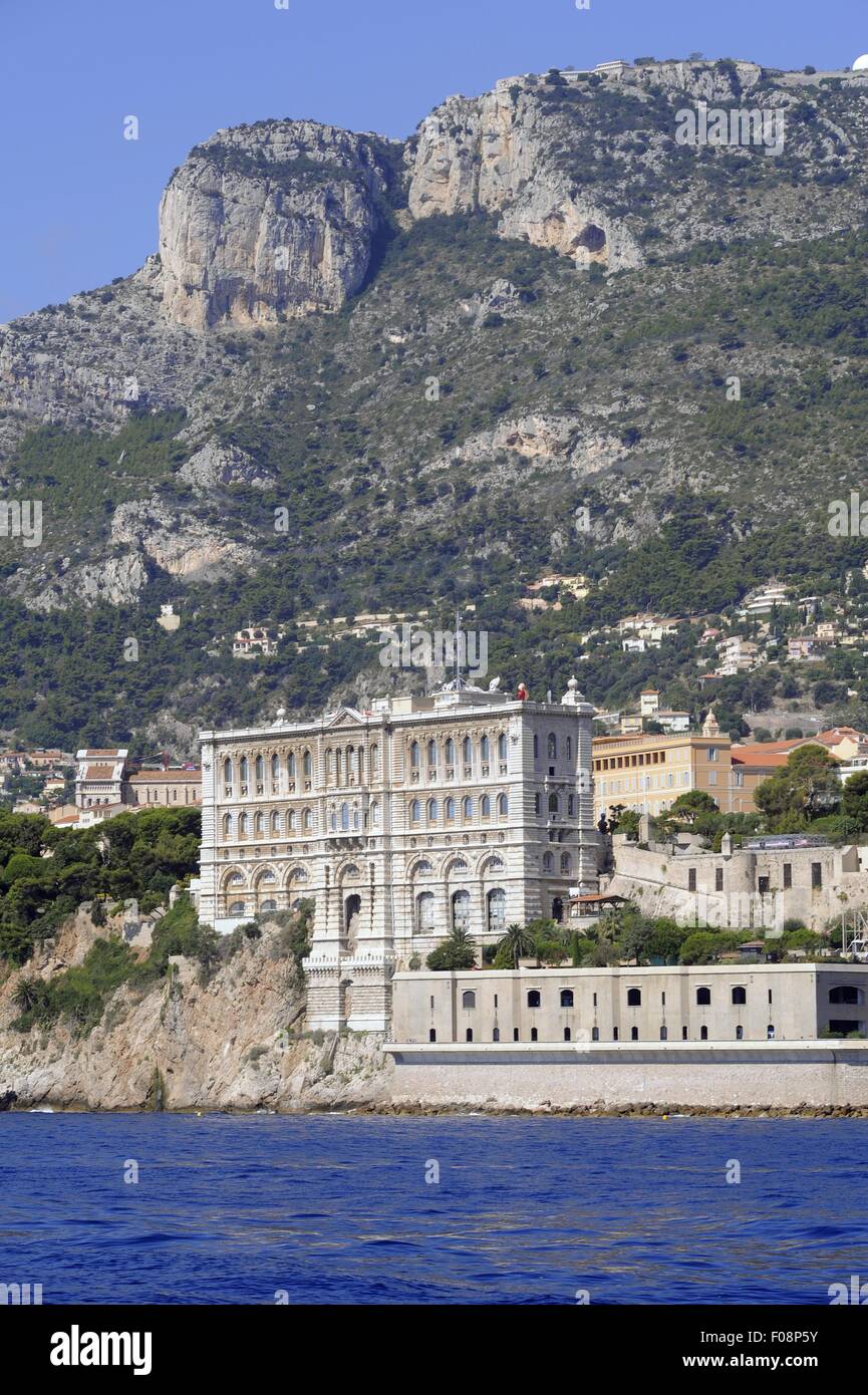 Fürstentum von Monaco, die Stadt Monte Carlo aus dem Meer gesehen Stockfoto