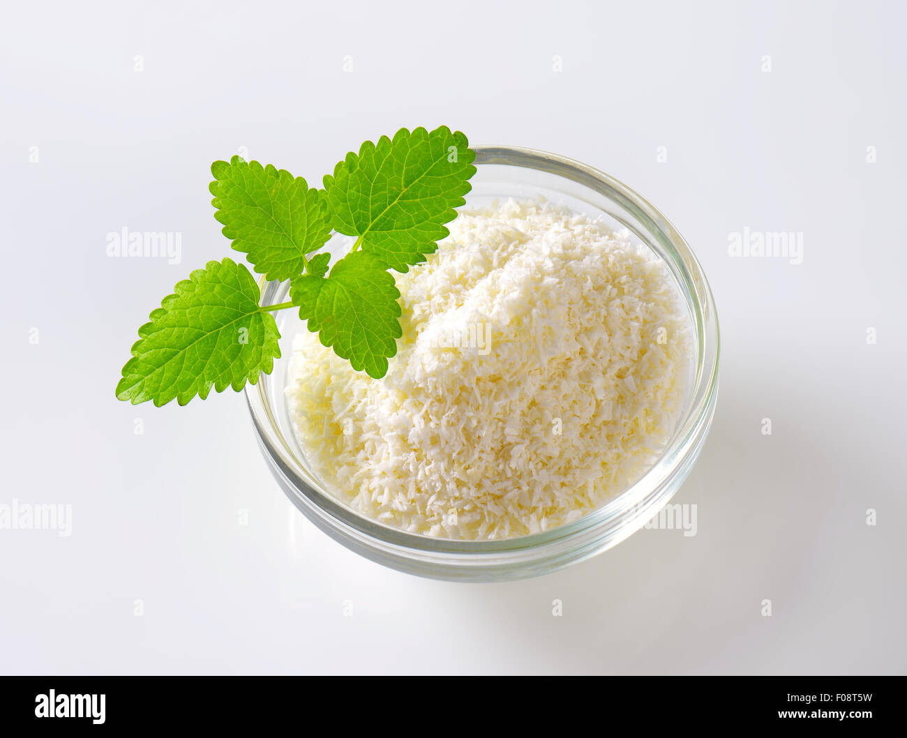 Ungesüßte Kokosraspeln Trockenfleisch Stockfoto