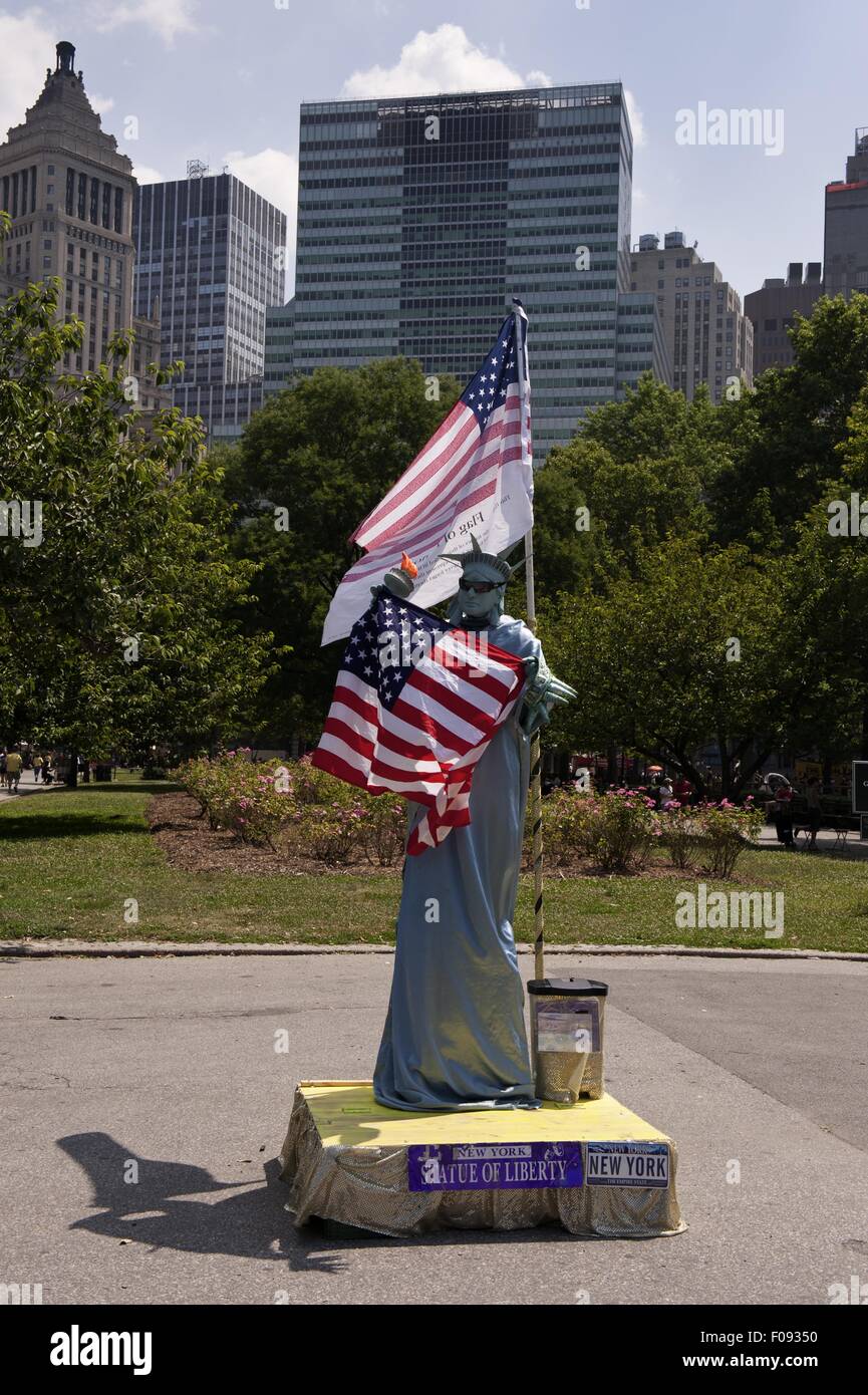 Nachahmung der Freiheitsstatue am Battery Park in New York, USA Stockfoto