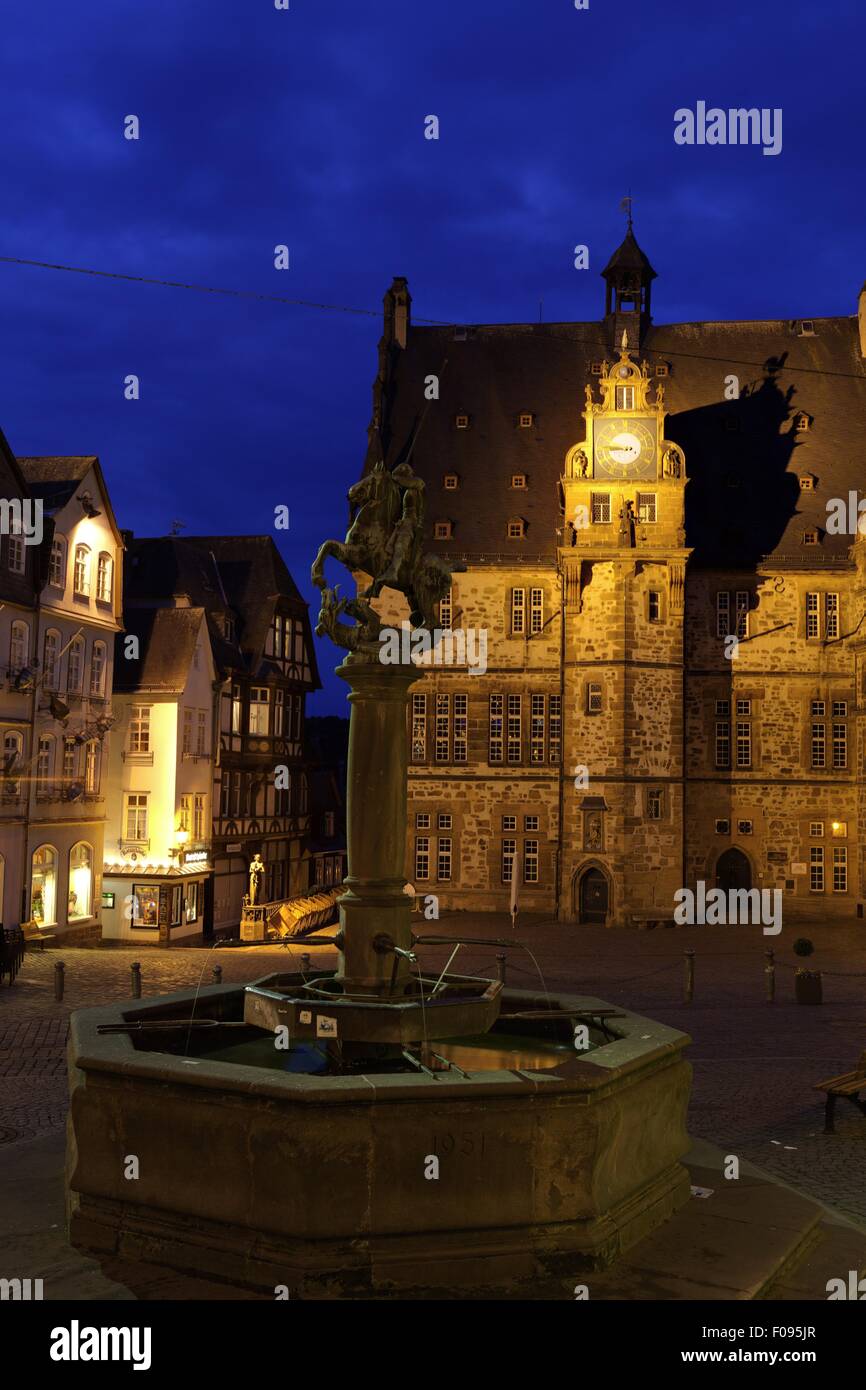 Ansicht des Gebäudes von außen und Markt-Platz in Marburg, Hessen, Deutschland Stockfoto