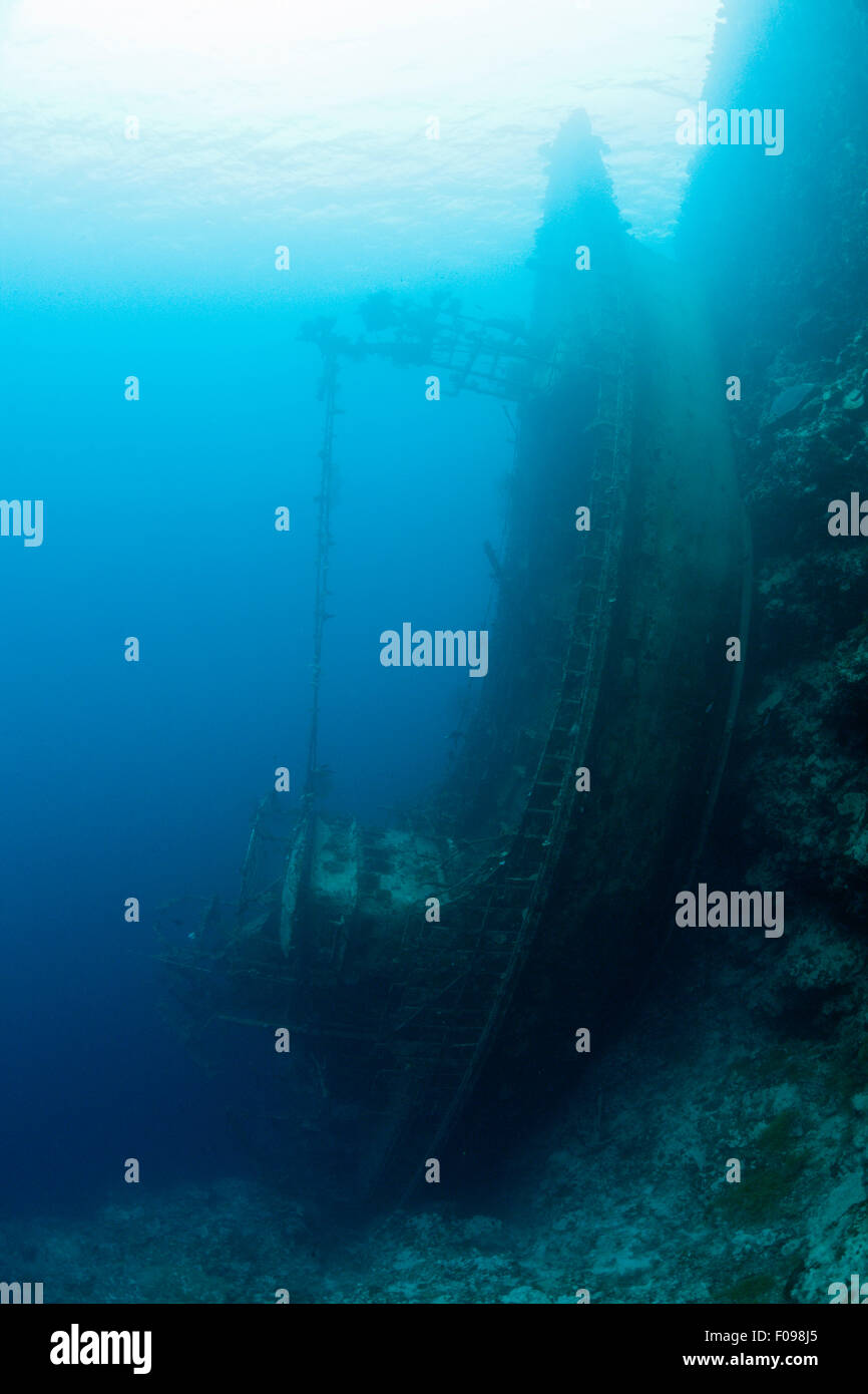 Aufrechte Thunfisch Boot Wrack, Marovo Lagune, Salomonen Stockfoto