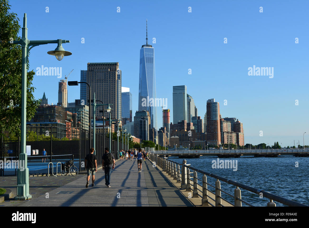 Hudson River Esplanade in Lower Manhattan. Stockfoto