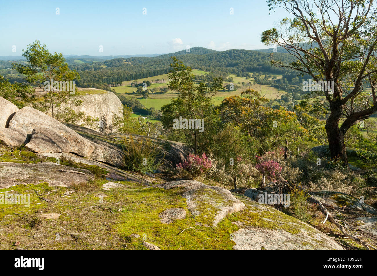 Blick Richtung Norden vom Mt Kannibale, Garfield Nord, Victoria, Australien Stockfoto