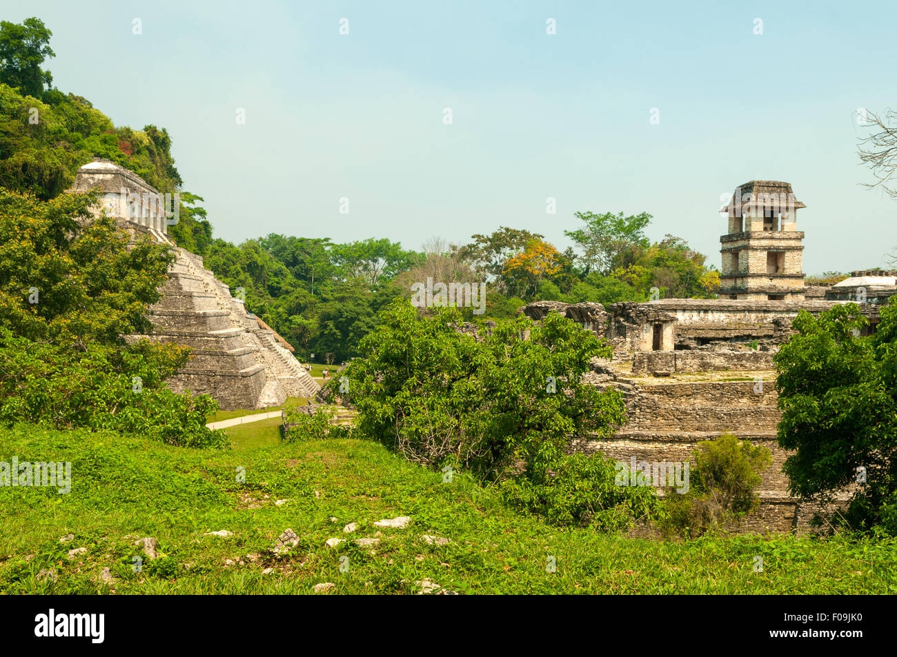 Tempel der Inschriften und Palacio, Palenque, Mexiko Stockfoto