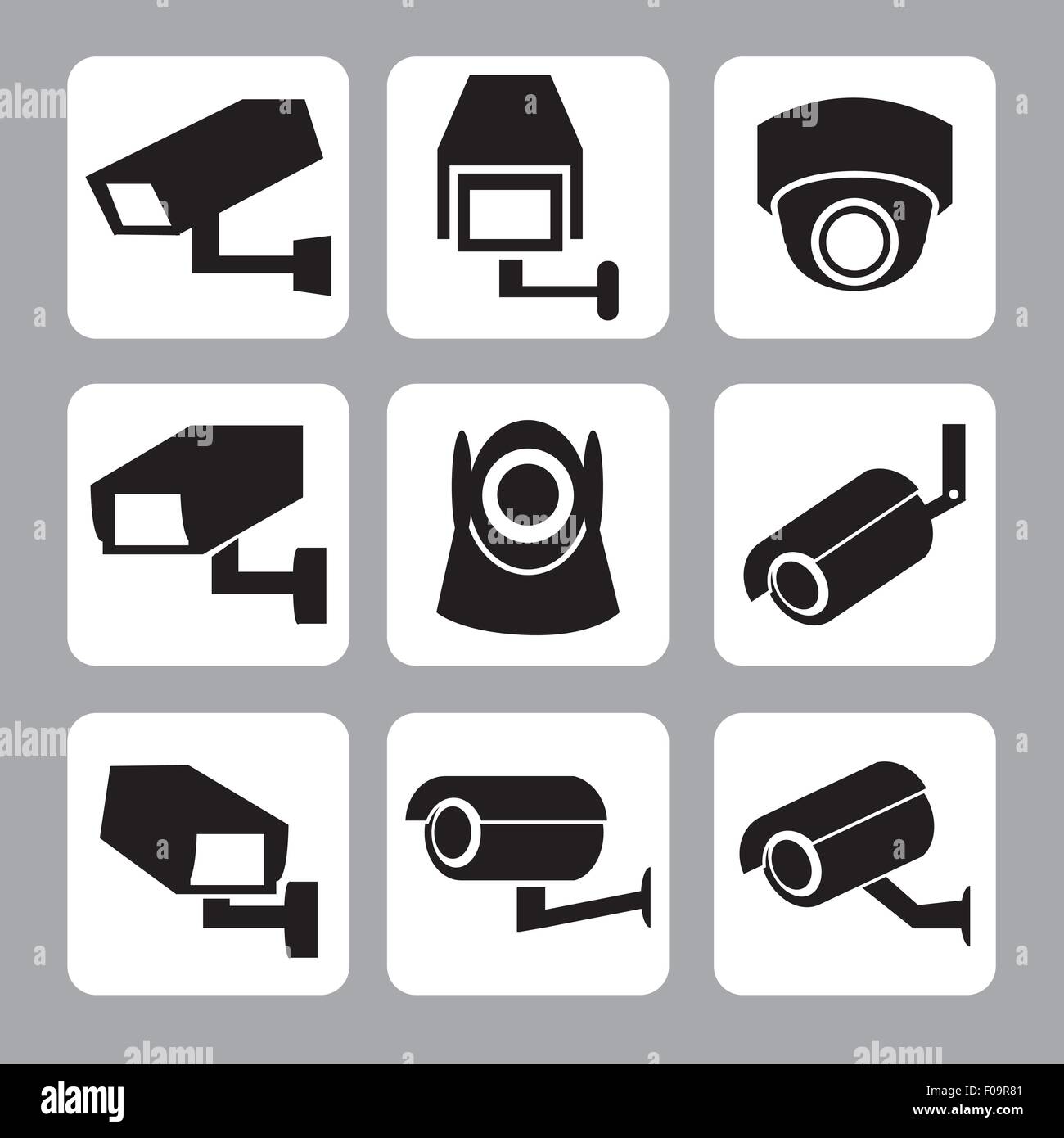 Sammlung von CCTV und Sicherheit Kamera Vektor icon Stock Vektor