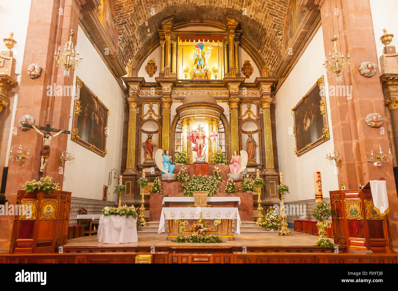 Der Altar, Parroquia de San Miguel Arcangel, San Miguel de Allende, Mexiko Stockfoto