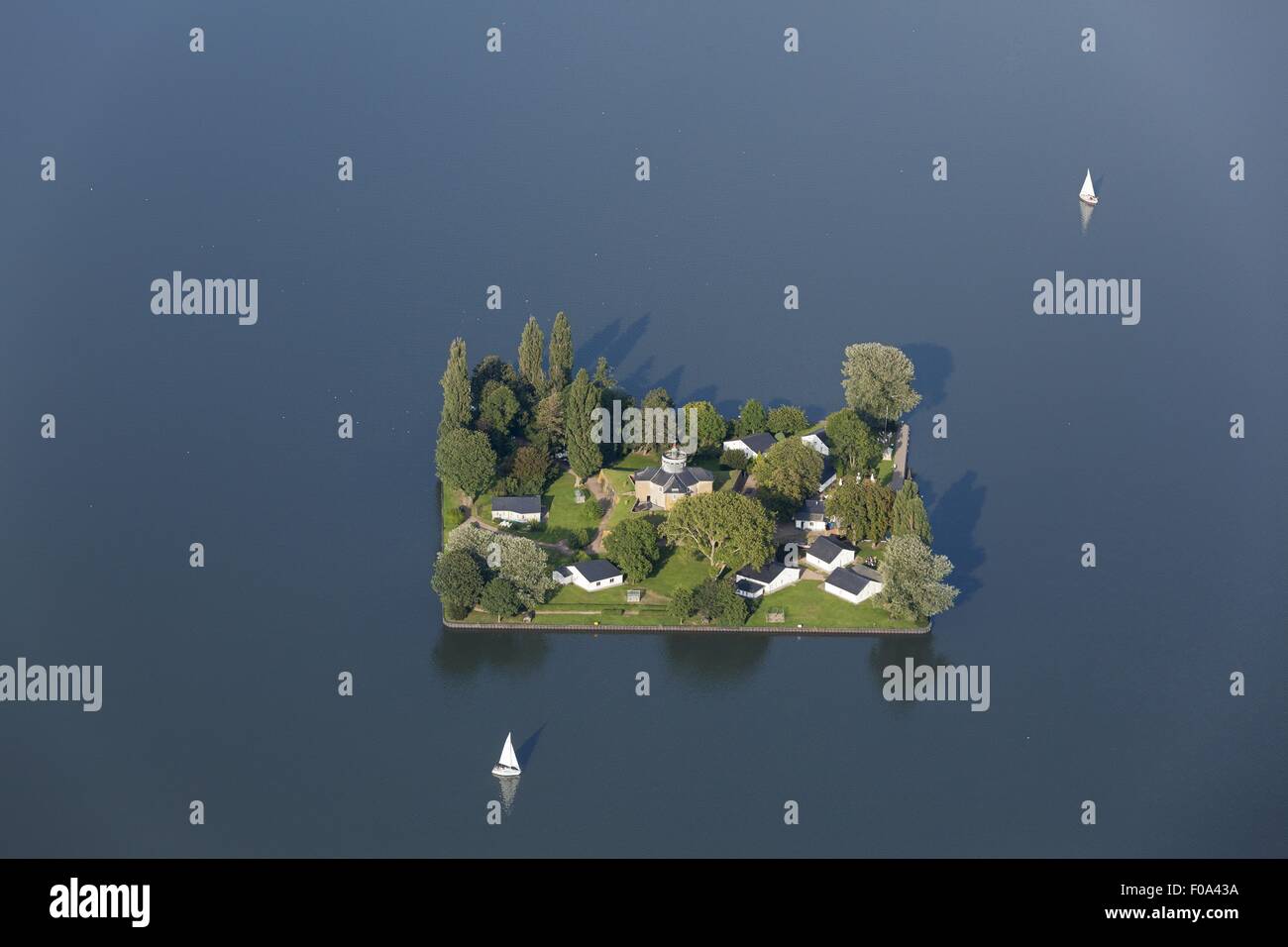 Luftbild von Fort William Stone auf künstlichen Insel im Steinhuder Meer, Hannover, Deutschland Stockfoto