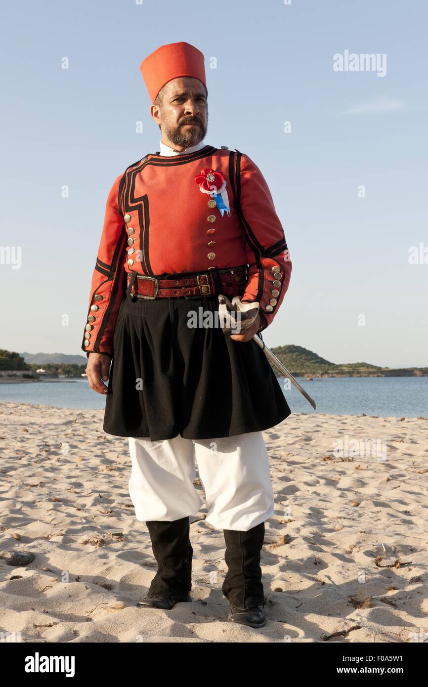 Ritter stehen am Strand während fest Sant'Efisio, Cagliari, Sardinien, Italien Stockfoto
