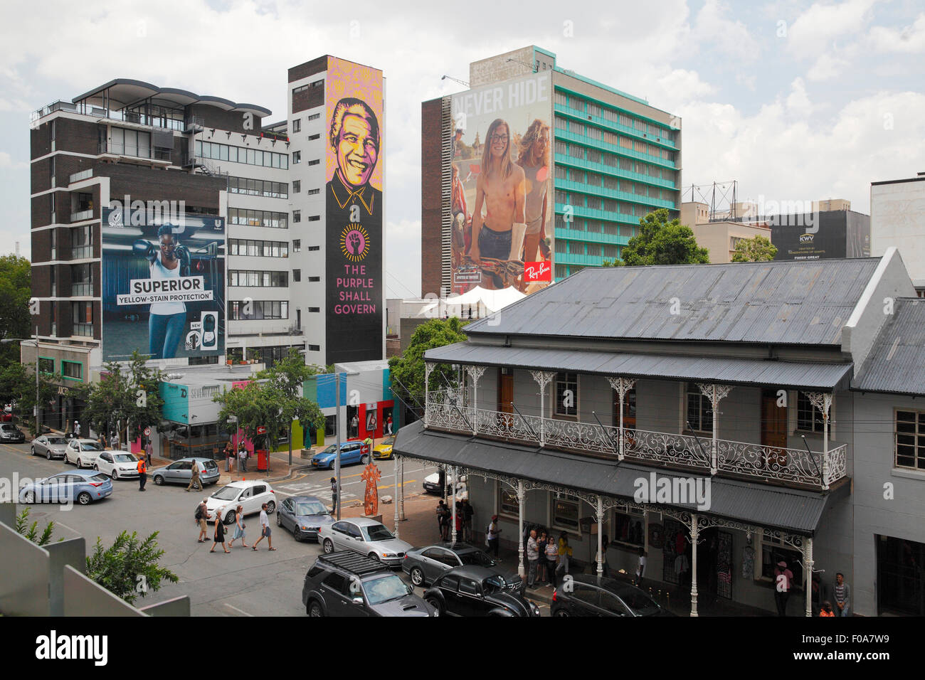 Südafrika, Johannesburg. Mandela-Spot und die Architektur der Kolonialzeit. Stockfoto