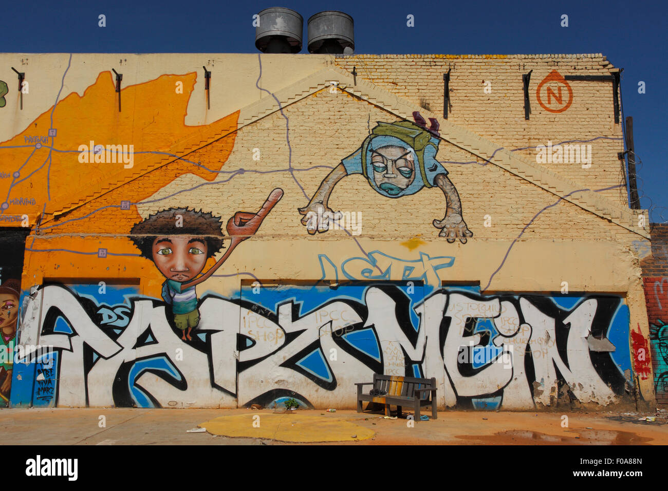 Straße Wandmalereien und Graffiti aus dem Newtown-Bereich der Innenstadt von Johannesburg, Südafrika.   Picture by Zute Lightfoot Stockfoto