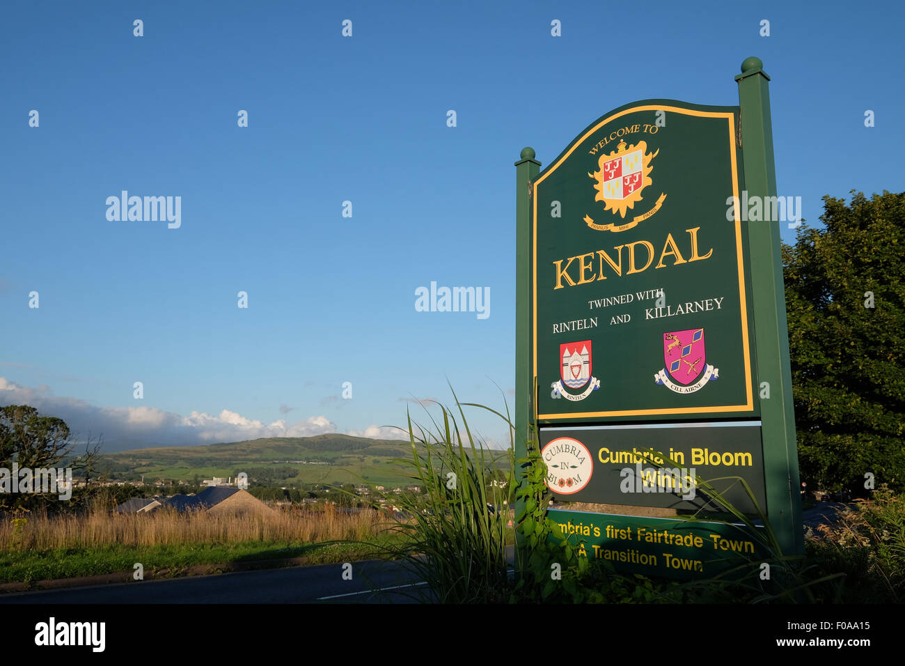 Kendal Town Straße Zeichen, Cumbria, UK Stockfoto