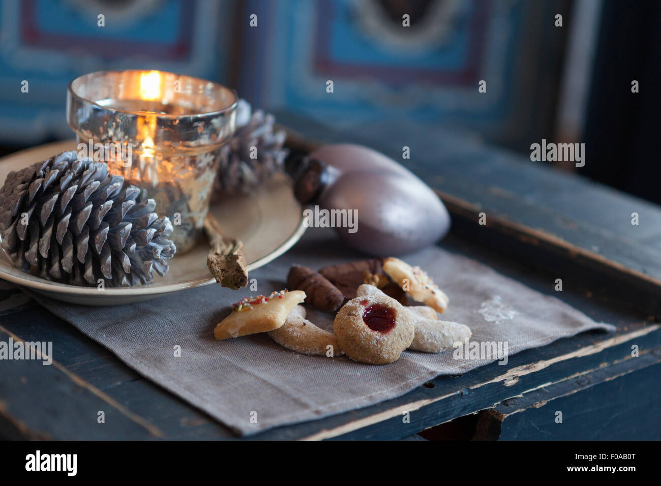 Cookies, Tannenzapfen, Kerzenständer, ornament Stockfoto