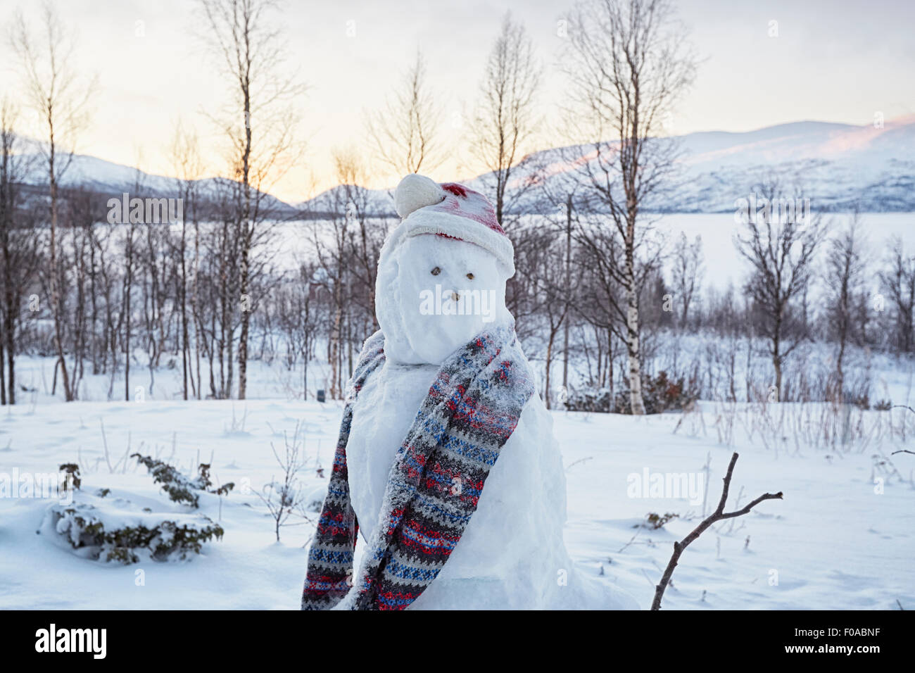 Ansicht der Schneemann über seine Schulter, Hemavan, Schweden Stockfoto