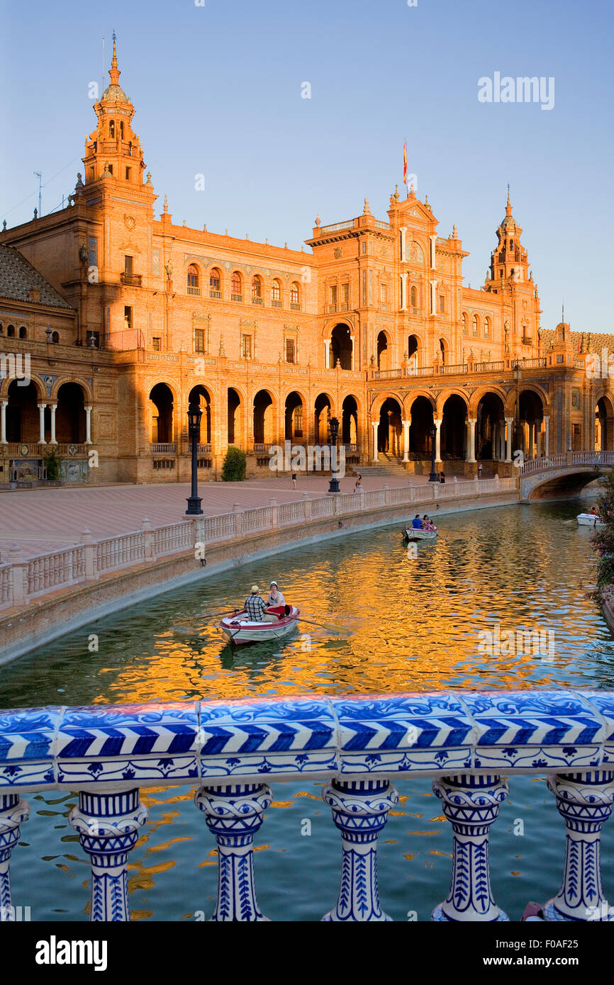 Boote in Plaza de España, Maria Luisa Park, Sevilla, Andalusien, Spanien Stockfoto