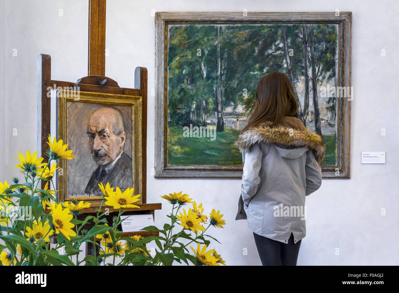 Frau betrachten Gemälde in der Liebermann-Villa am Wannsee, Berlin, Deutschland Stockfoto