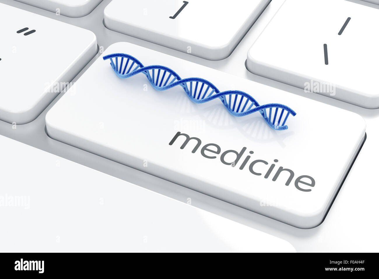DNA-Molekül auf der Computertastatur. Medizin-Konzept Stockfoto