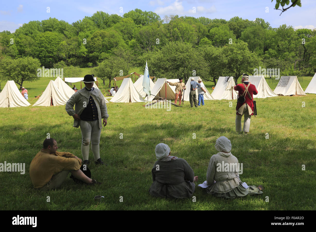 Soldaten der Continental Army der Unabhängigkeitskrieg Reenactment an Jockey Hollow Morristown National Historical Park NJ USA Stockfoto