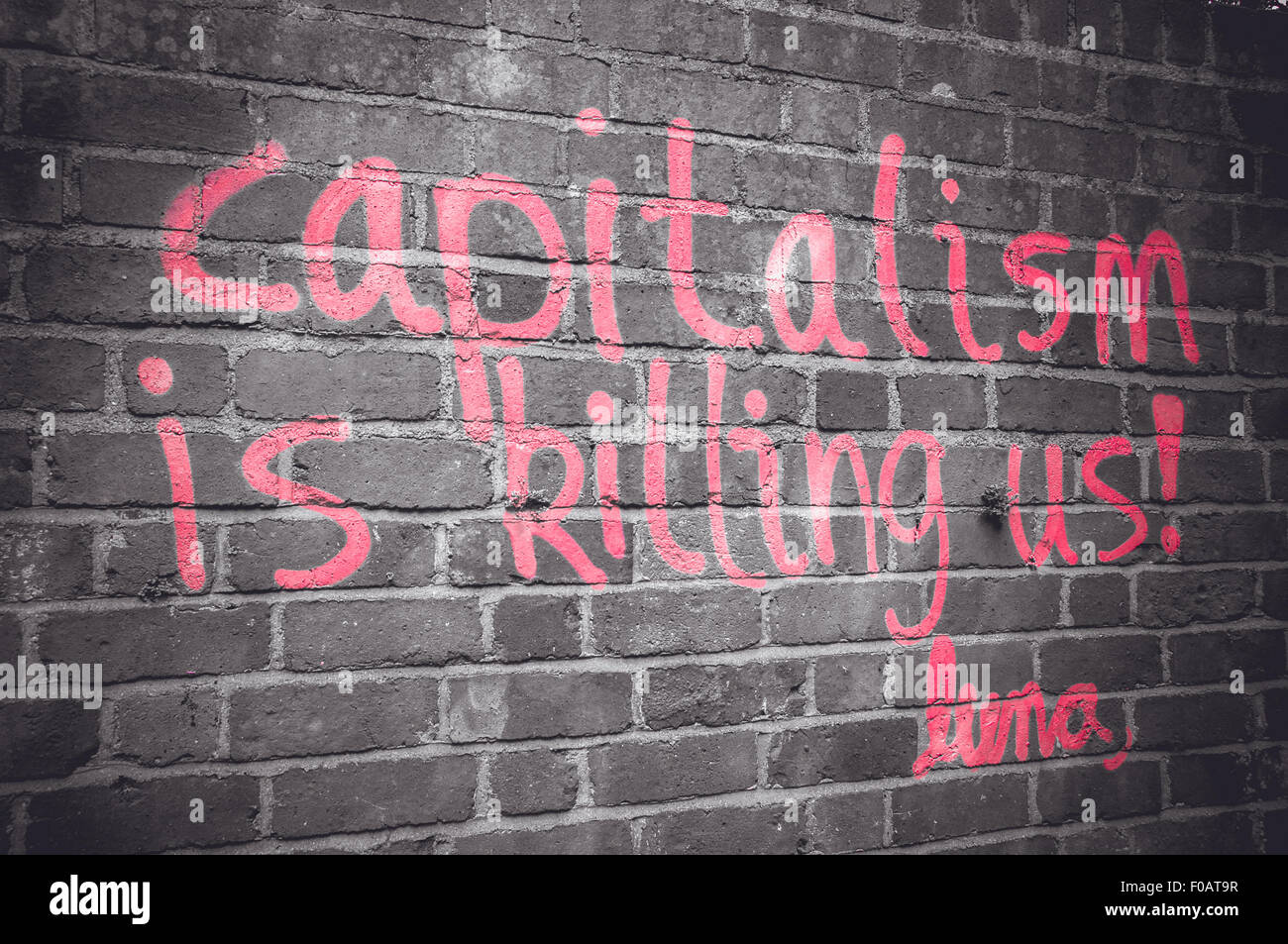 Kapitalismus tötet uns, Graffiti von Luna, Oxford, Vereinigtes Königreich Stockfoto