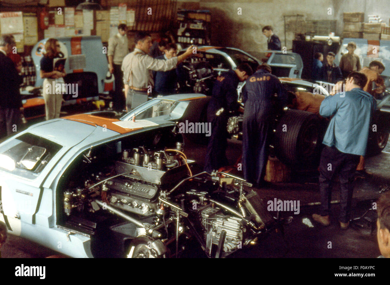 Ford GT40 Vorbereitung in Le Mans der 1960er Jahre der Golfregion. Stockfoto