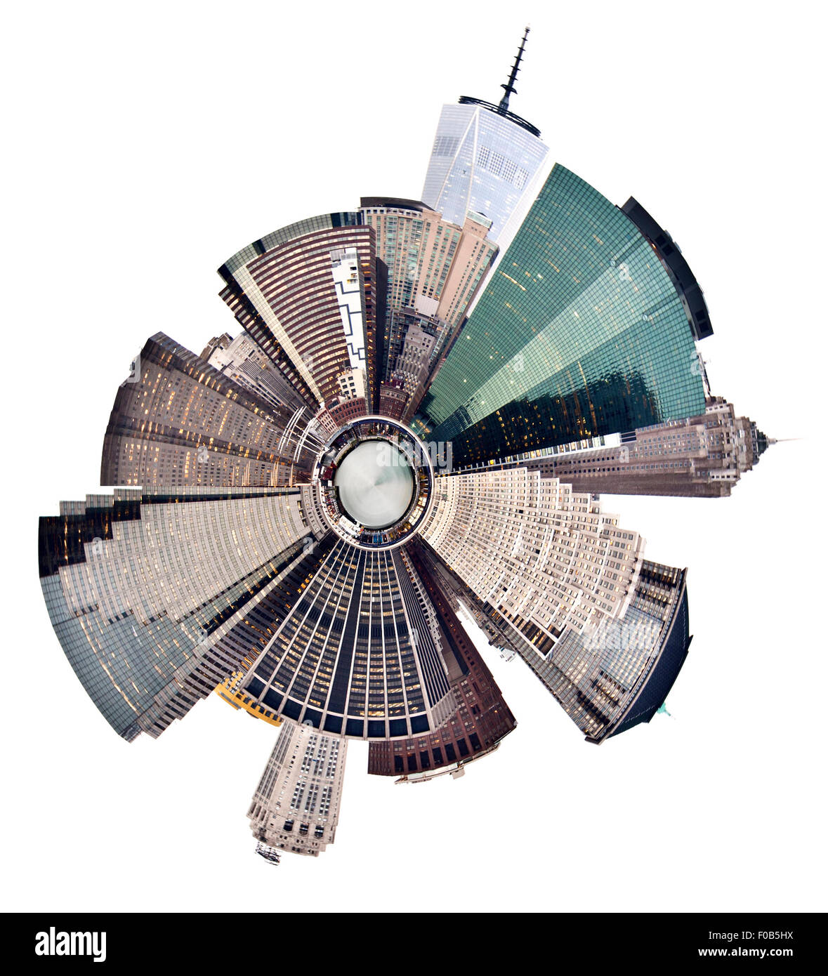 Untere Manhattan Skyline von New York mit sphärischen Wirkung Stockfoto